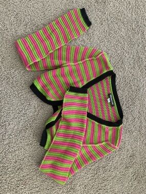 Urban Outfitters Neon Pink & Lime Crochet Stripe Sweater